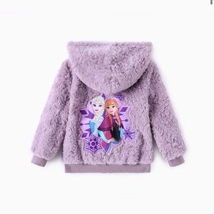 Disney Frozen Toddler Girl 1pc Elsa&Anna Teddy Fleece Hooded Jacket Purple